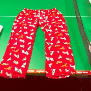 Red pajama pants with Christmas dogs